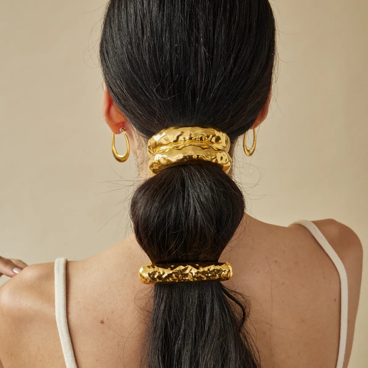Ins Style 18K Gold Plated Stainless Steel Geometric U-Shape Black Elastic Hair Rope