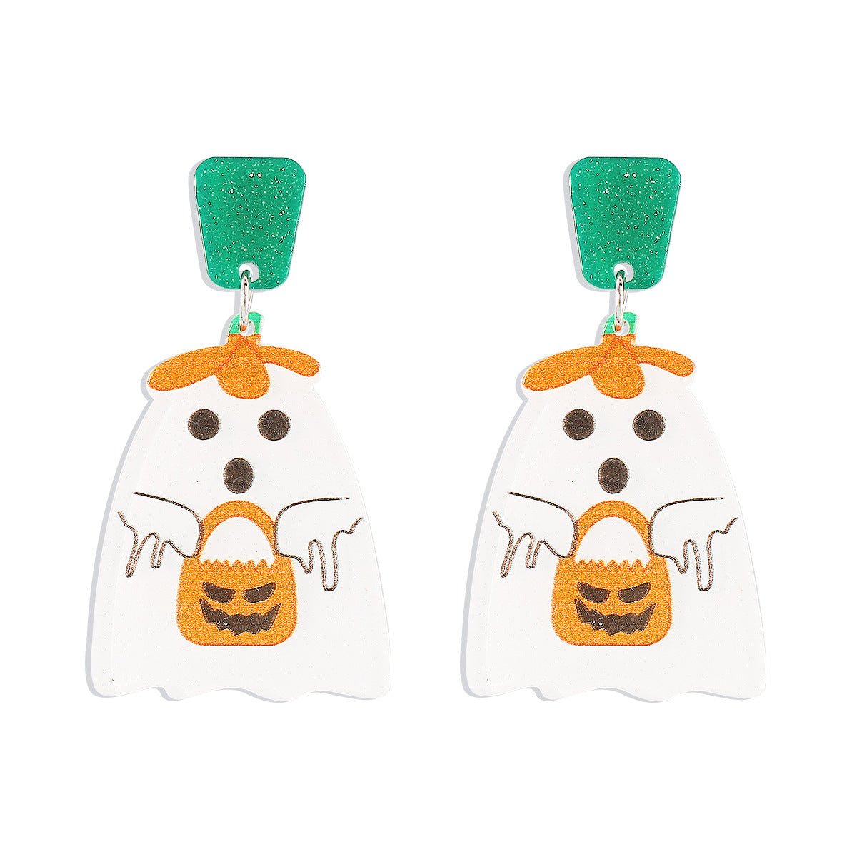 Divertidos Pendientes de Halloween de Dibujos Animados con Diseño de Calabaza, Fantasma y Calavera en Base Acrílica con Detalles de Diamantes de Imitación y Lentejuelas para Mujer