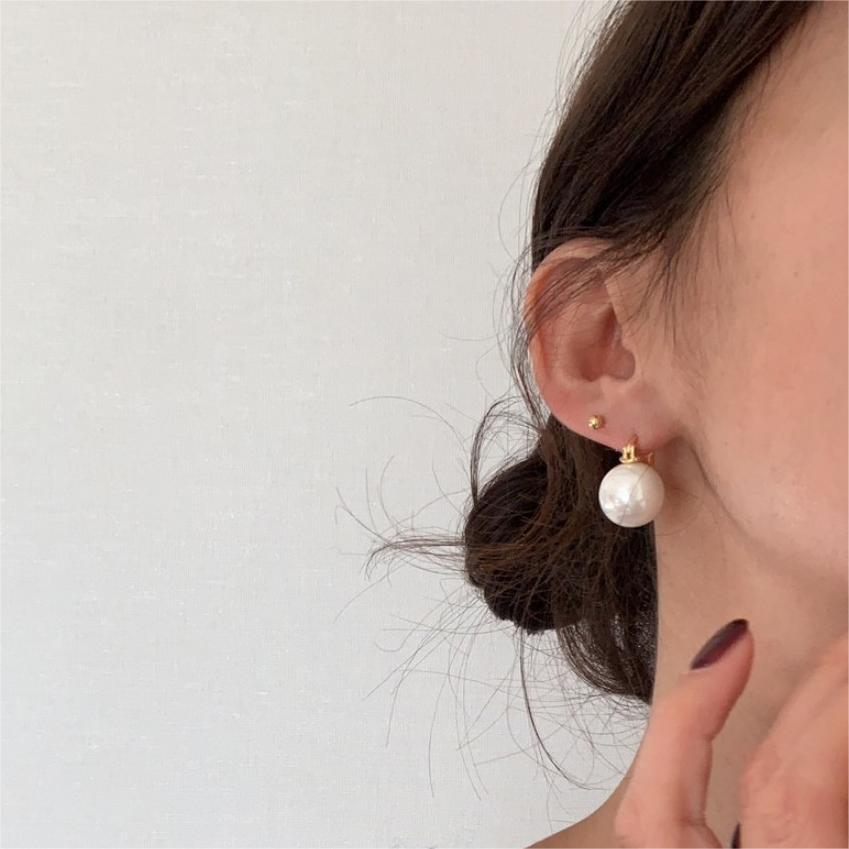 Orecchini a perla rotonda a goccia con intarsio in argento sterling 925, stile minimalista