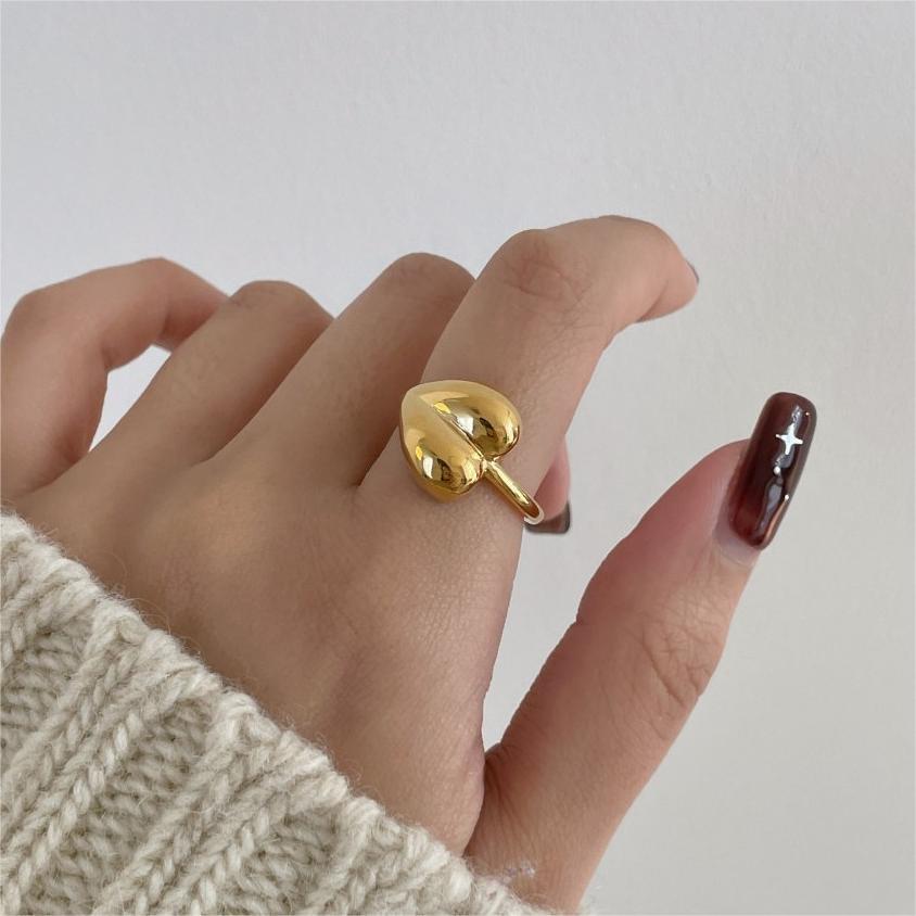 Anillo abierto minimalista en forma de corazón de plata de ley 925 para mujer