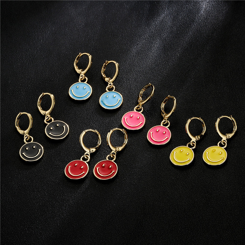 Sweet Cartoon Geometric Drip Oil Micro-set Cubic Zirconia Gold Plated Brass Earrings