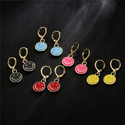 Sweet Cartoon Geometric Drip Oil Micro-set Cubic Zirconia Gold Plated Brass Earrings