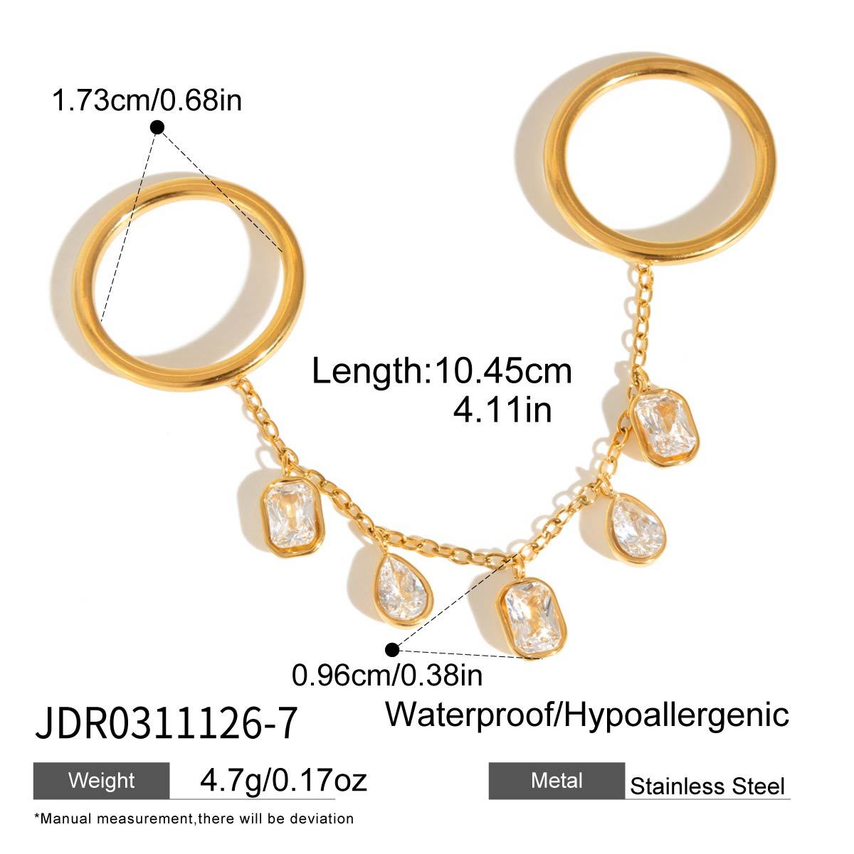 Elegant Geometric Stainless Steel Ring with Cubic Zirconia and Tassel Detail PVD Gold Plated