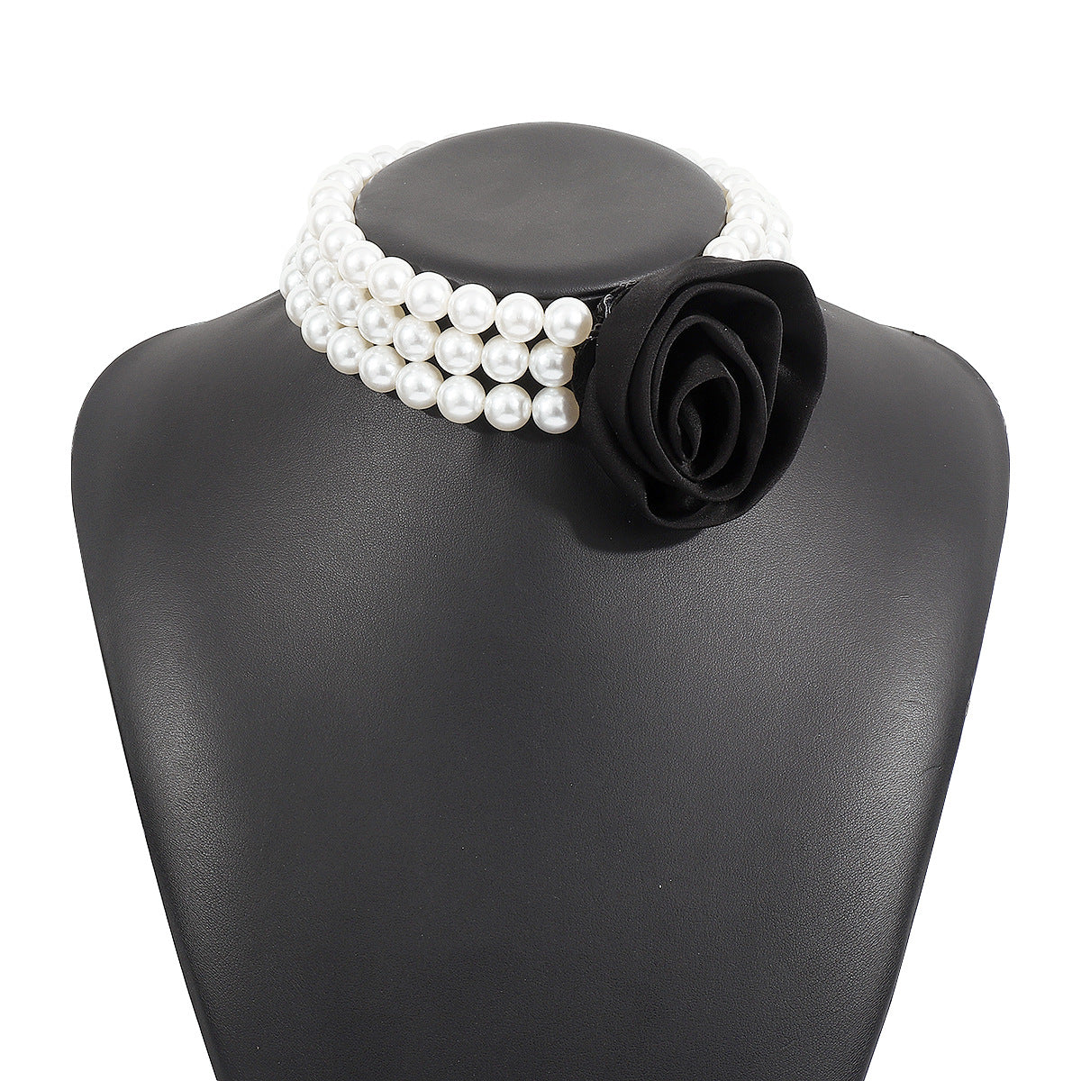 Collar de Perlas Floral con Rosa Estilo Hepburn Vintage para Mujer con Colgante Geométrico y Diseño Artesanal