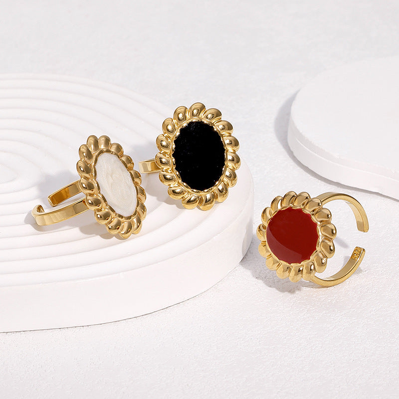 Anello Aperto Girasole Minimalista Placcato Oro 18K in Acciaio Inossidabile, Gioielli Floreali Geometrici da Donna