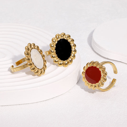 Anello Aperto Girasole Minimalista Placcato Oro 18K in Acciaio Inossidabile, Gioielli Floreali Geometrici da Donna