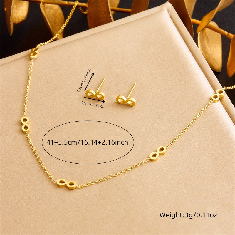 Conjunto de collar, pendientes y pulsera minimalistas bañados en acero inoxidable con forma de número para mujer
