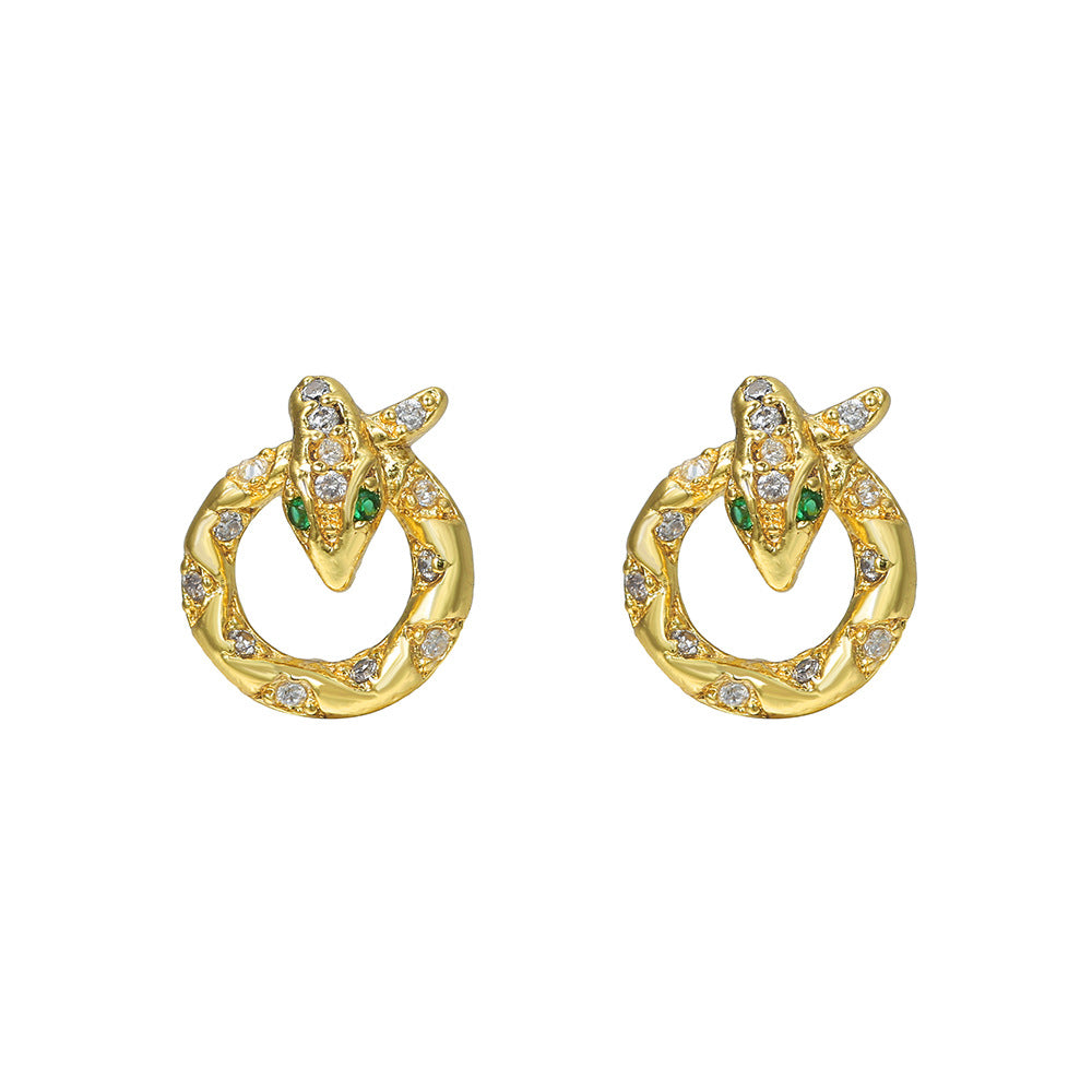 Minimalist Geometric Gold Plated Brass Stud Earrings with Micro-set Cubic Zirconia Smile Face
