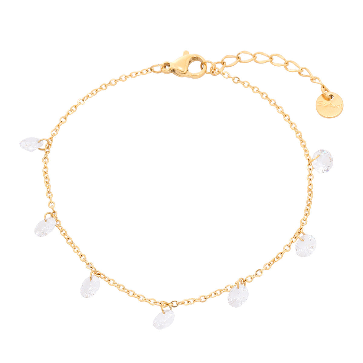 Pulsera de Acero Titanio Dulce Arcoíris con Diamantes de Imitación para Mujer con Forma Geométrica y Acabado Bañado