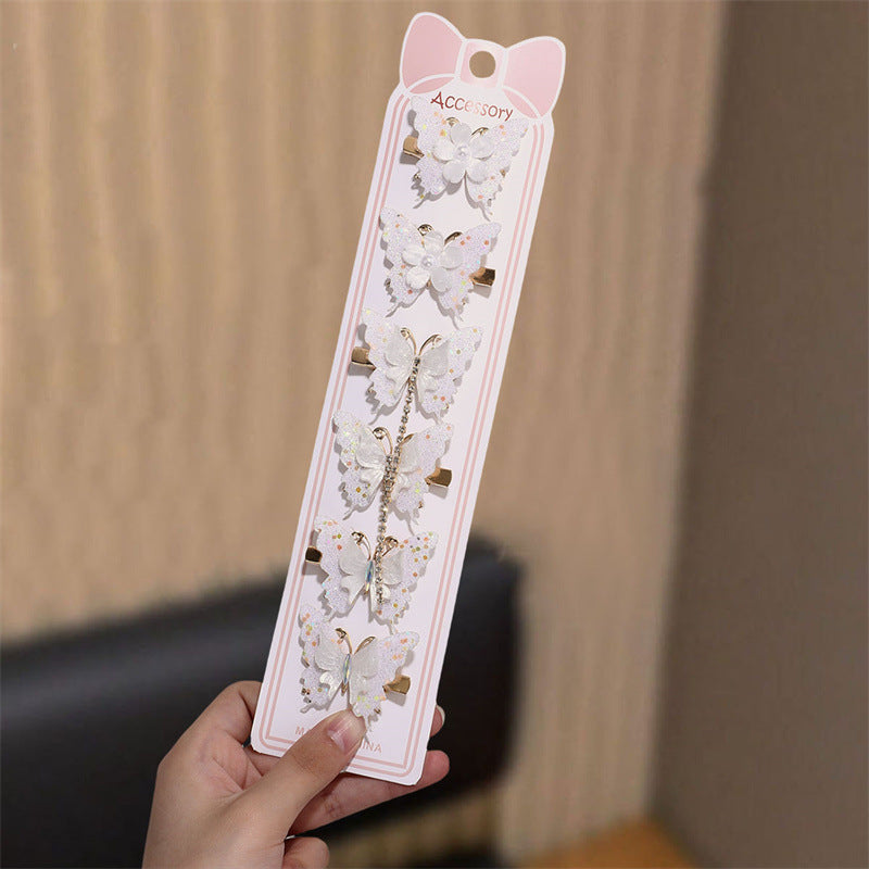 Fermaglio per capelli a farfalla sfumato multicolore carino e dolce per bambine con dettagli arricciati e in rete, accessorio per capelli stile becco d'anatra