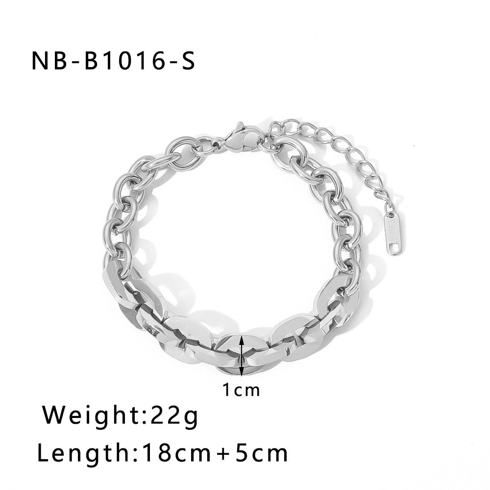 Punk Style Geometric Stainless Steel Bracelet with Thick Chain Design and 24K Gold Plated Finish
