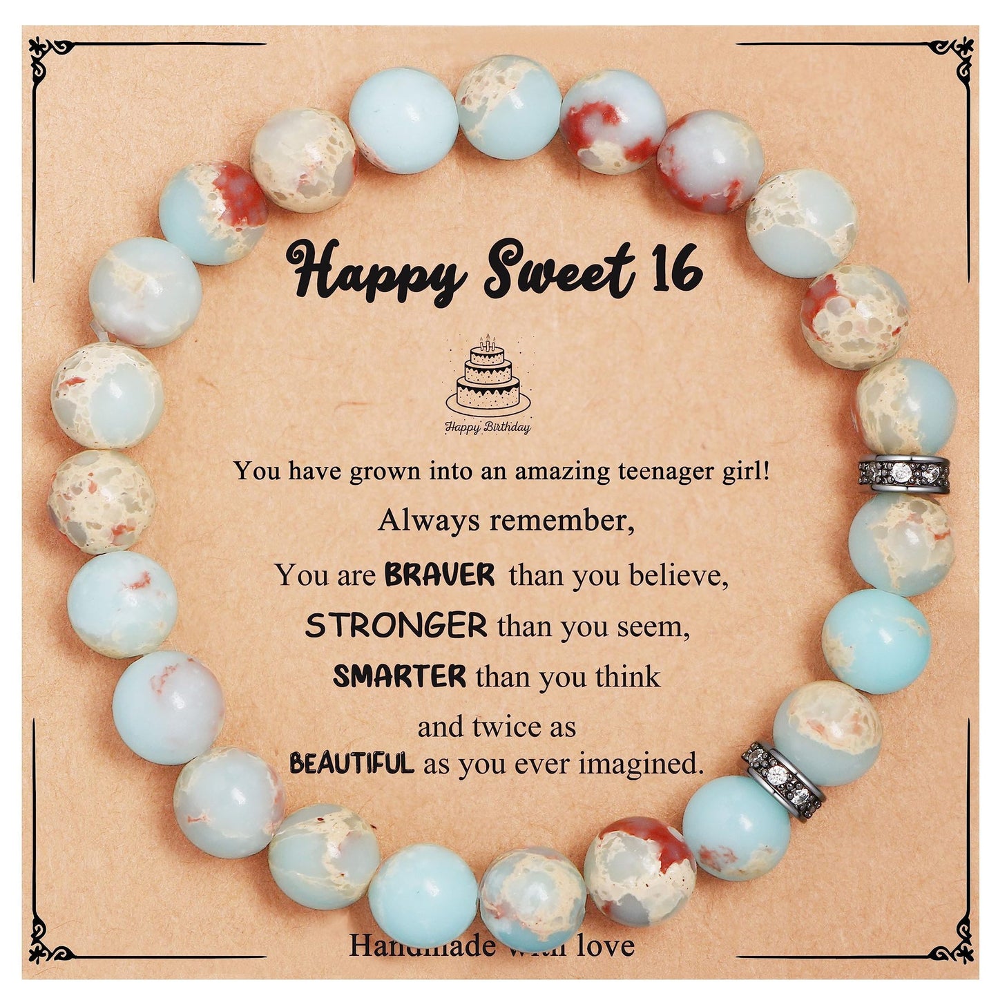 Natural Stone Zebra Print Round Beaded Bracelet for Women