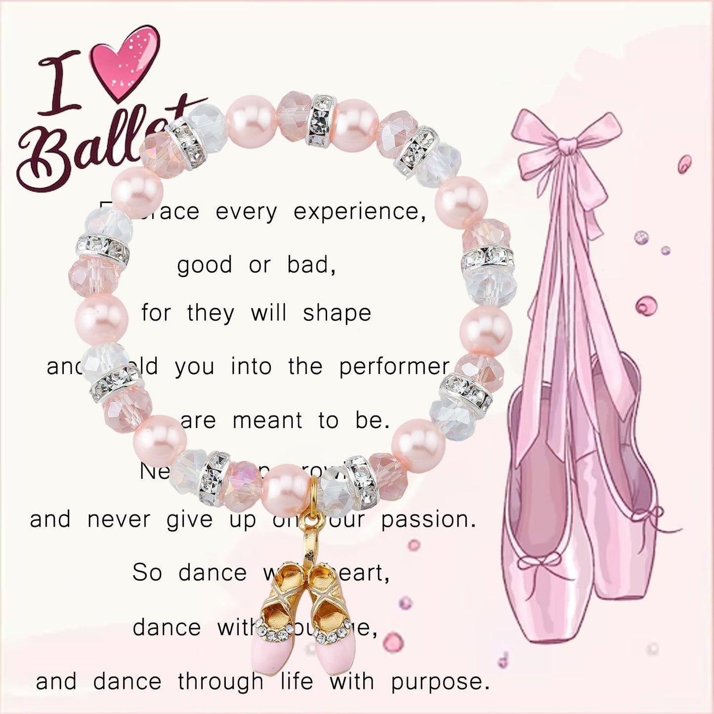 Sweet Imitation Pearl Ballet Shoe Charm Bracelet for Women Girls Dancer Gift