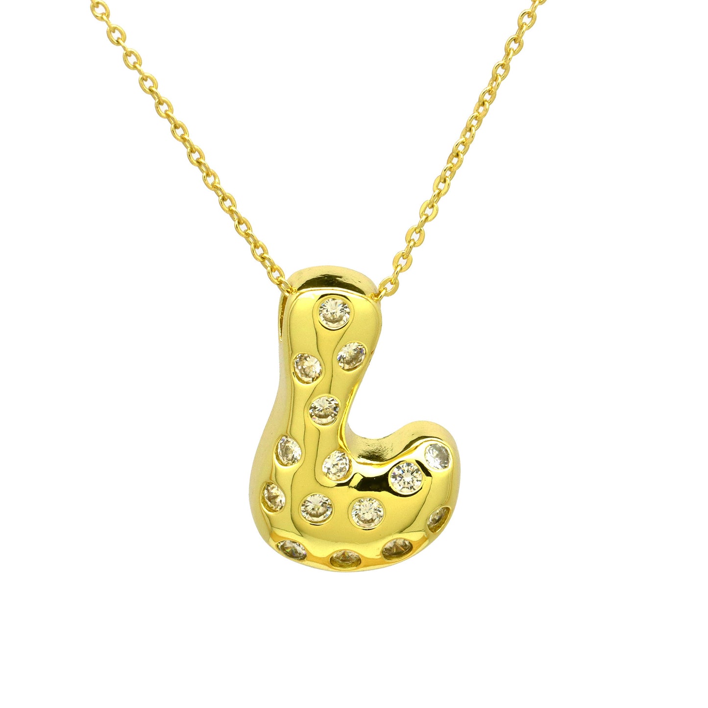 Sweet Plated Brass Letter Pendant Necklace with Cubic Zirconia Inlay for Women