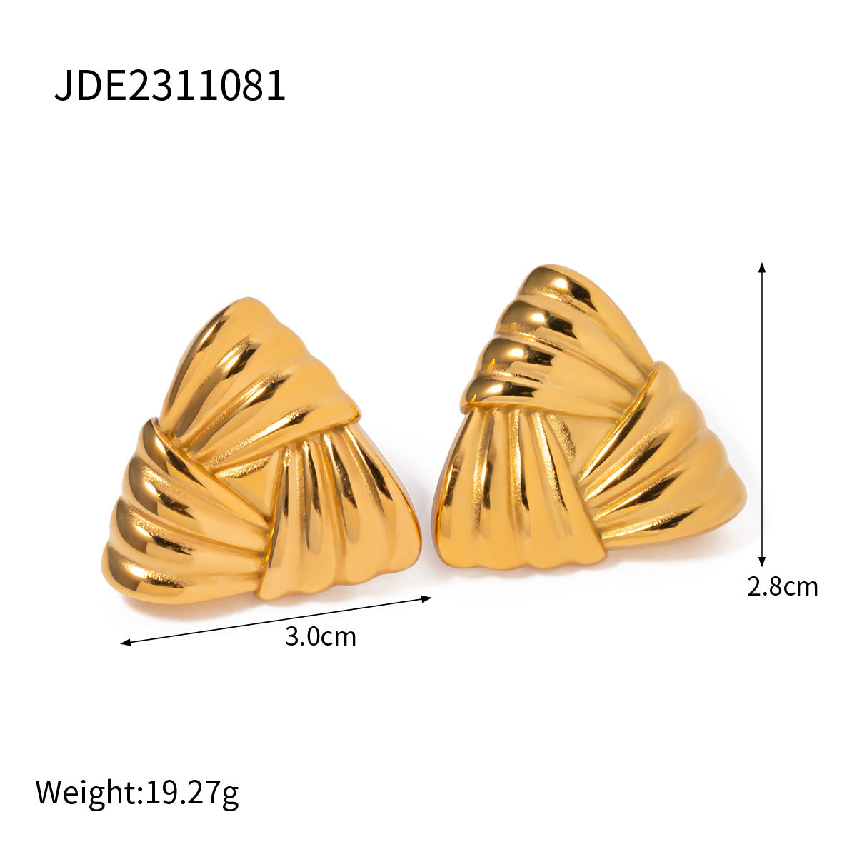 Orecchini a perno geometrici minimalisti in acciaio inossidabile con placcatura in oro 18K, design a barra con texture a onda per donne