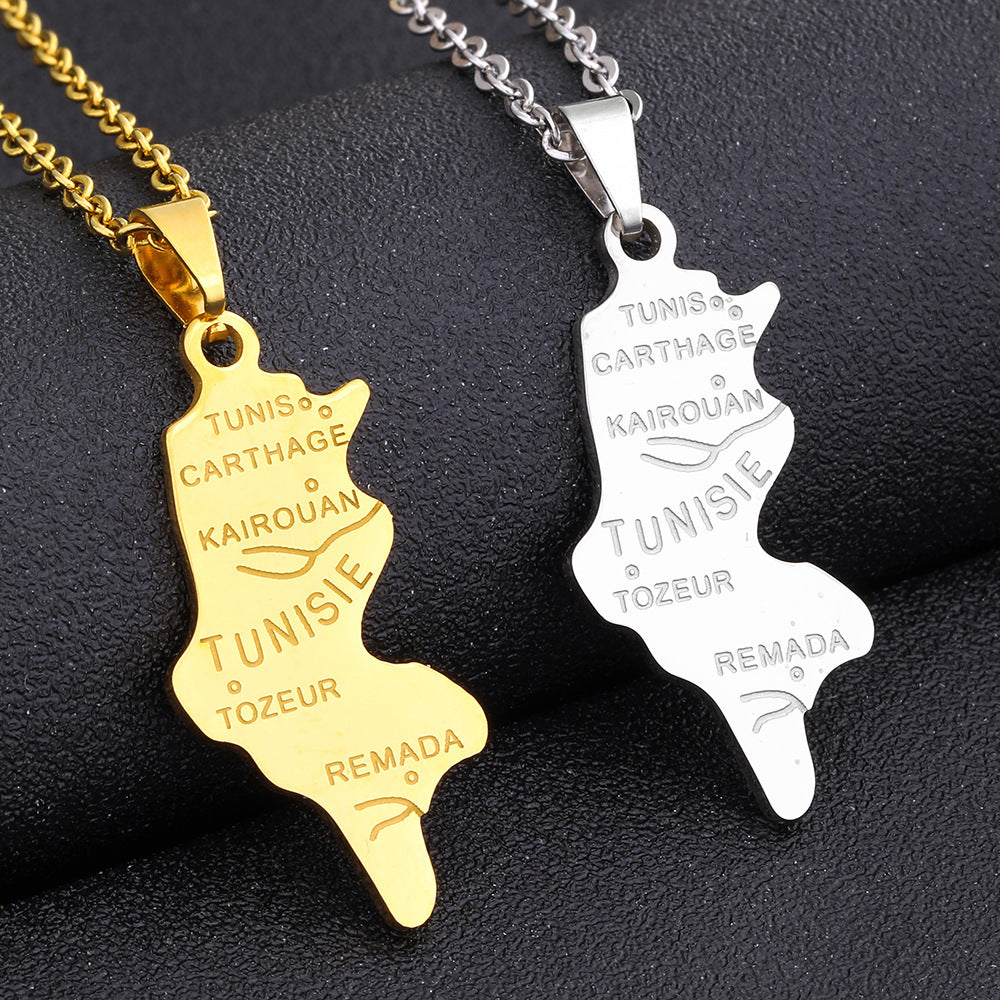 Collana pendente geometrica stile etnico in acciaio inossidabile con charm in acciaio al titanio e finitura placcata