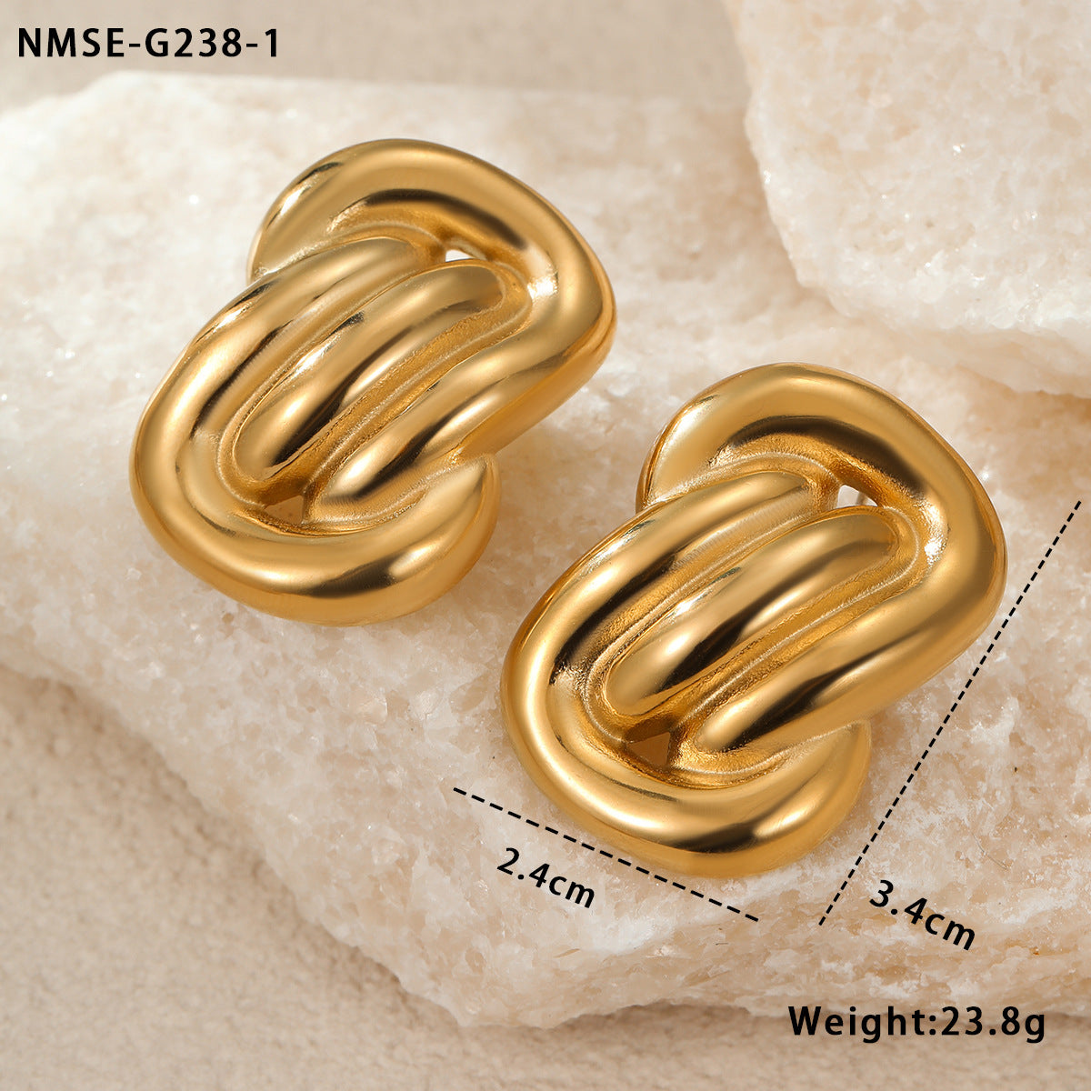 Pendientes de Acero Inoxidable Asimétricos Geométricos Estilo Francés Minimalista con Baño de Oro de 18 quilates para Mujer