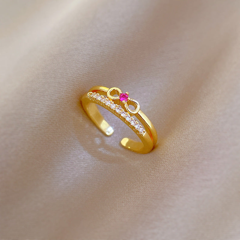 Minimalist Butterfly Knot Opening Ring for Women in Brass with Gold Plating