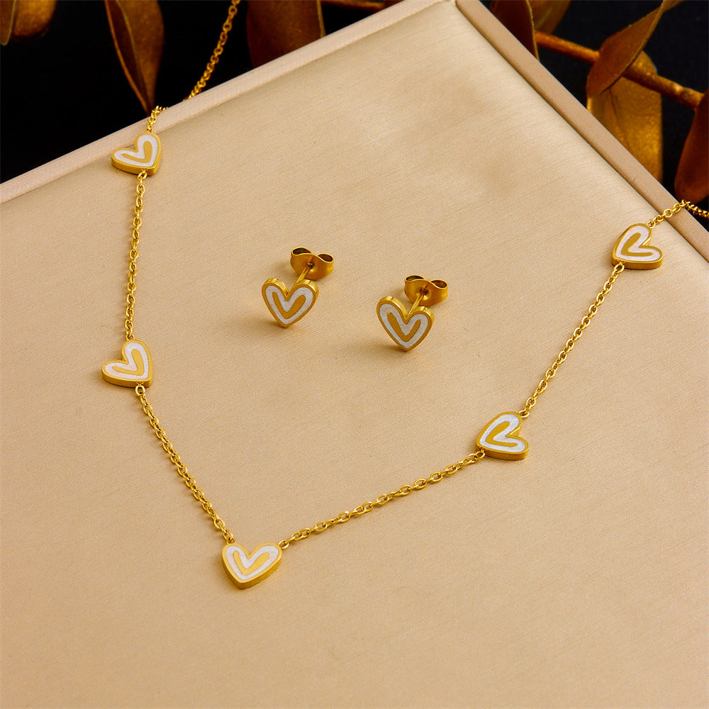 Elegant Business Heart Teardrop Stainless Steel Plated Jewelry Set for Women with Cable Chain