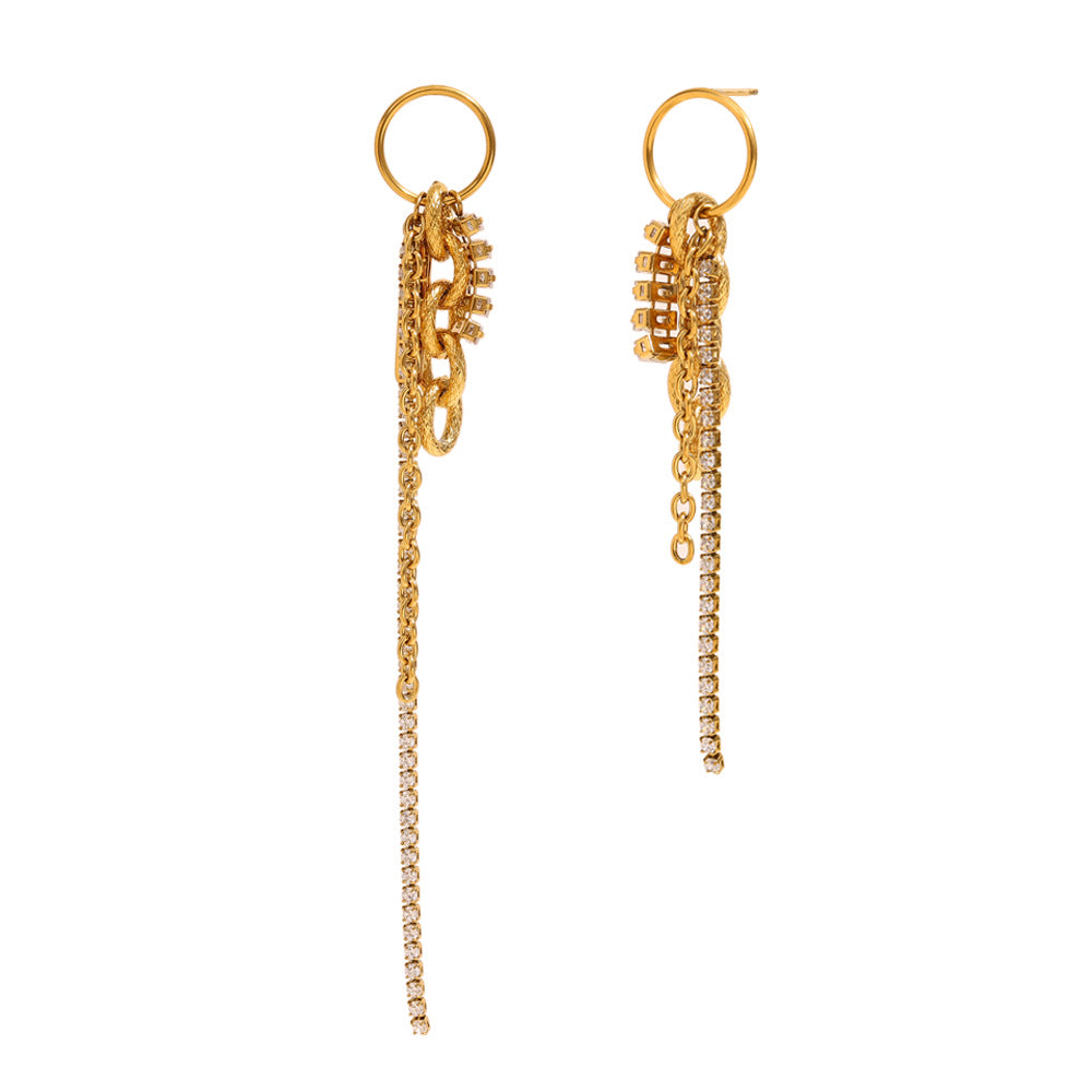 Fashionable Geometric Stainless Steel 18K Gold Plated French Zircon Dangle Earrings for Women