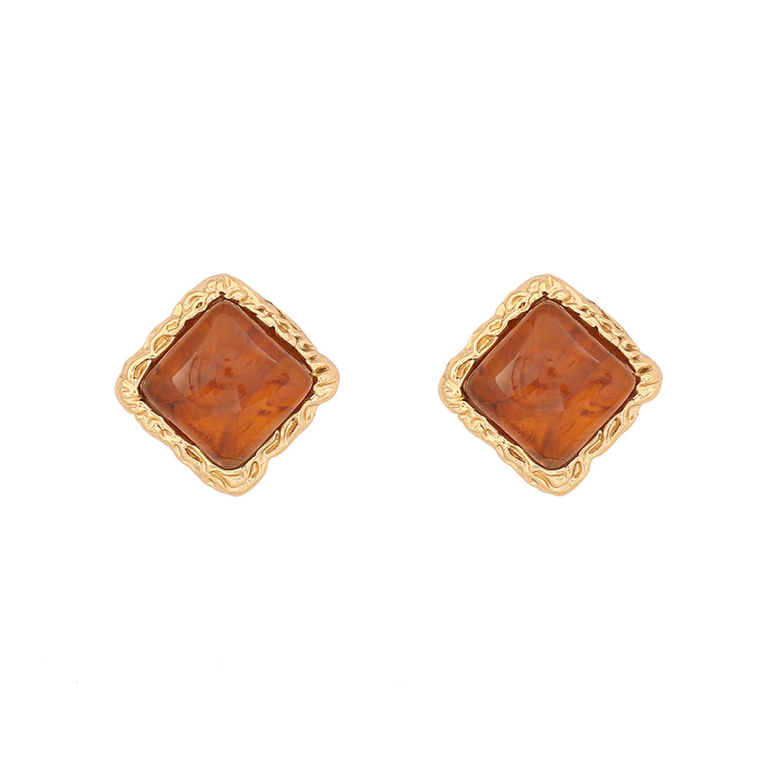 Retro Geometric Square Stainless Steel Stud Earrings with Plating Finish for Women