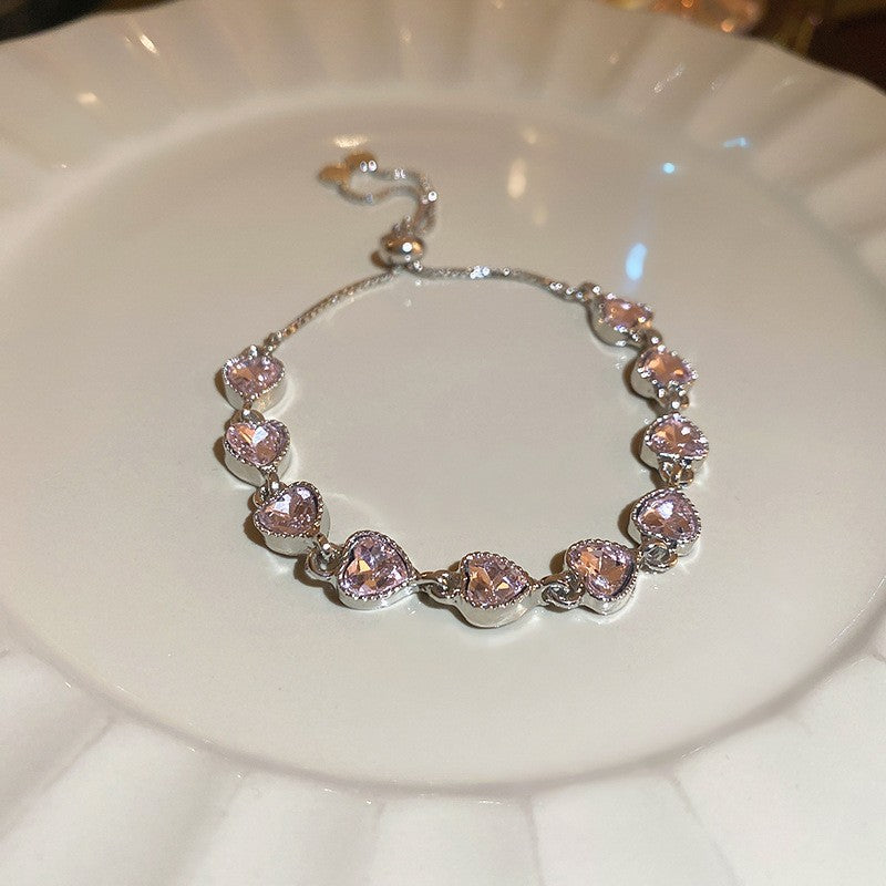 Elegant Heart-Shaped Gold-Plated Zirconia Bracelet for Women with Delicate Luxury Aesthetic