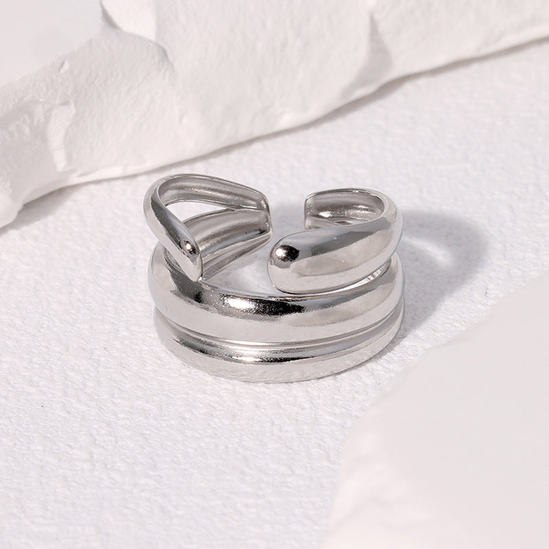 Minimalist Asymmetrical Stainless Steel Open Ring for Women with Geometric Shape and Plated Finish