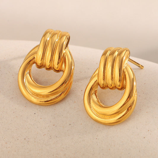 Pendientes minimalistas geométricos de acero inoxidable con baño de oro de 18 quilates para mujer