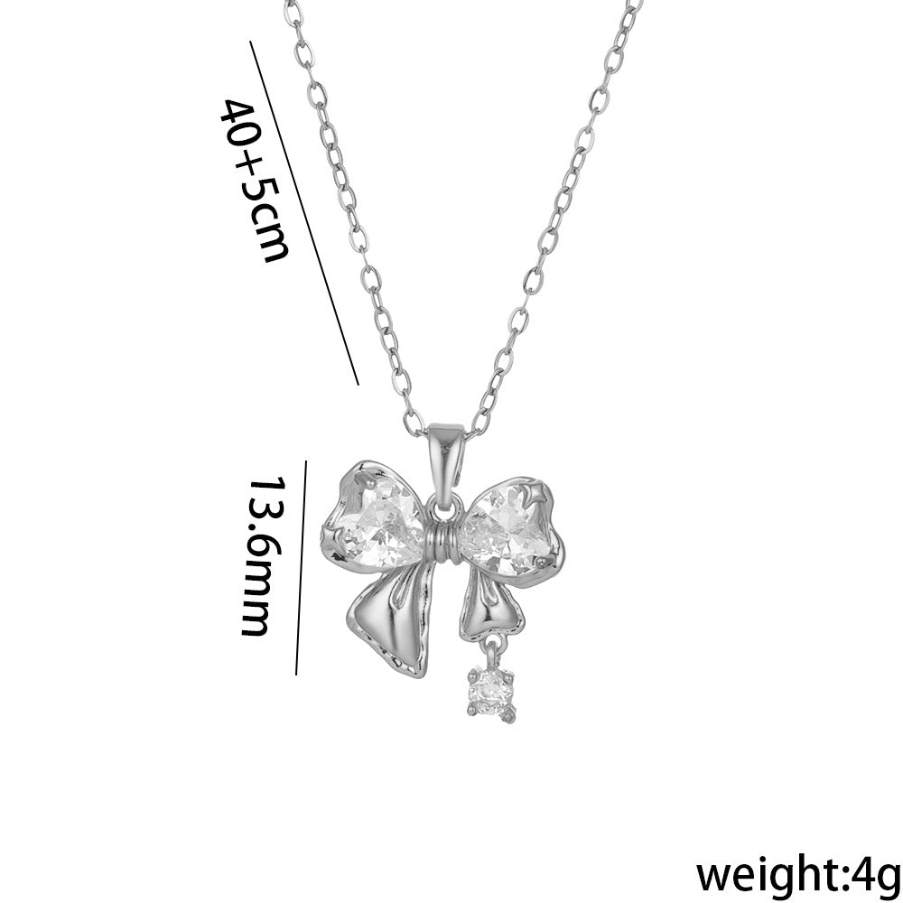 Minimalist Butterfly Pendant Necklace in Titanium Steel with Rhinestone Inlay on O-Chain for Women
