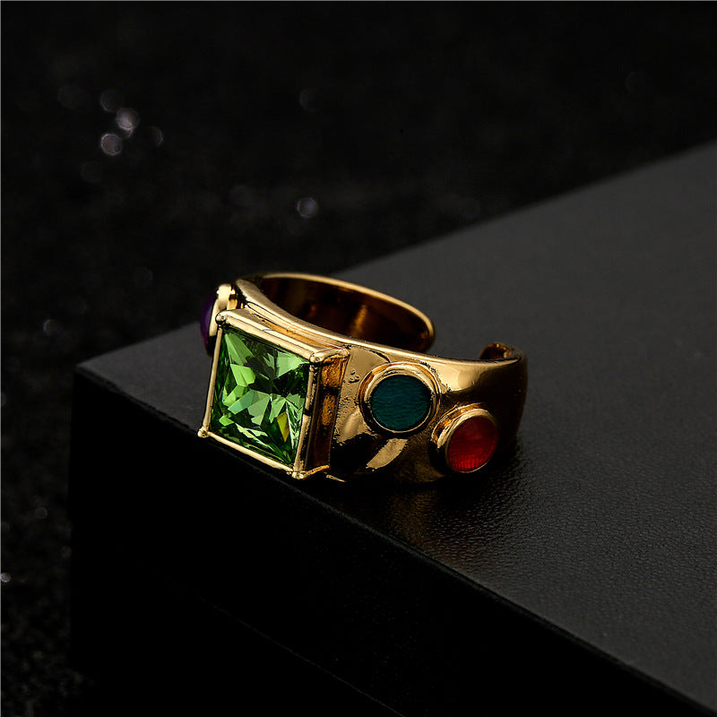 Bohemian Style Geometric Shaped Copper Ring with Micro-Pave Zirconia and 18K Gold Plating for Women