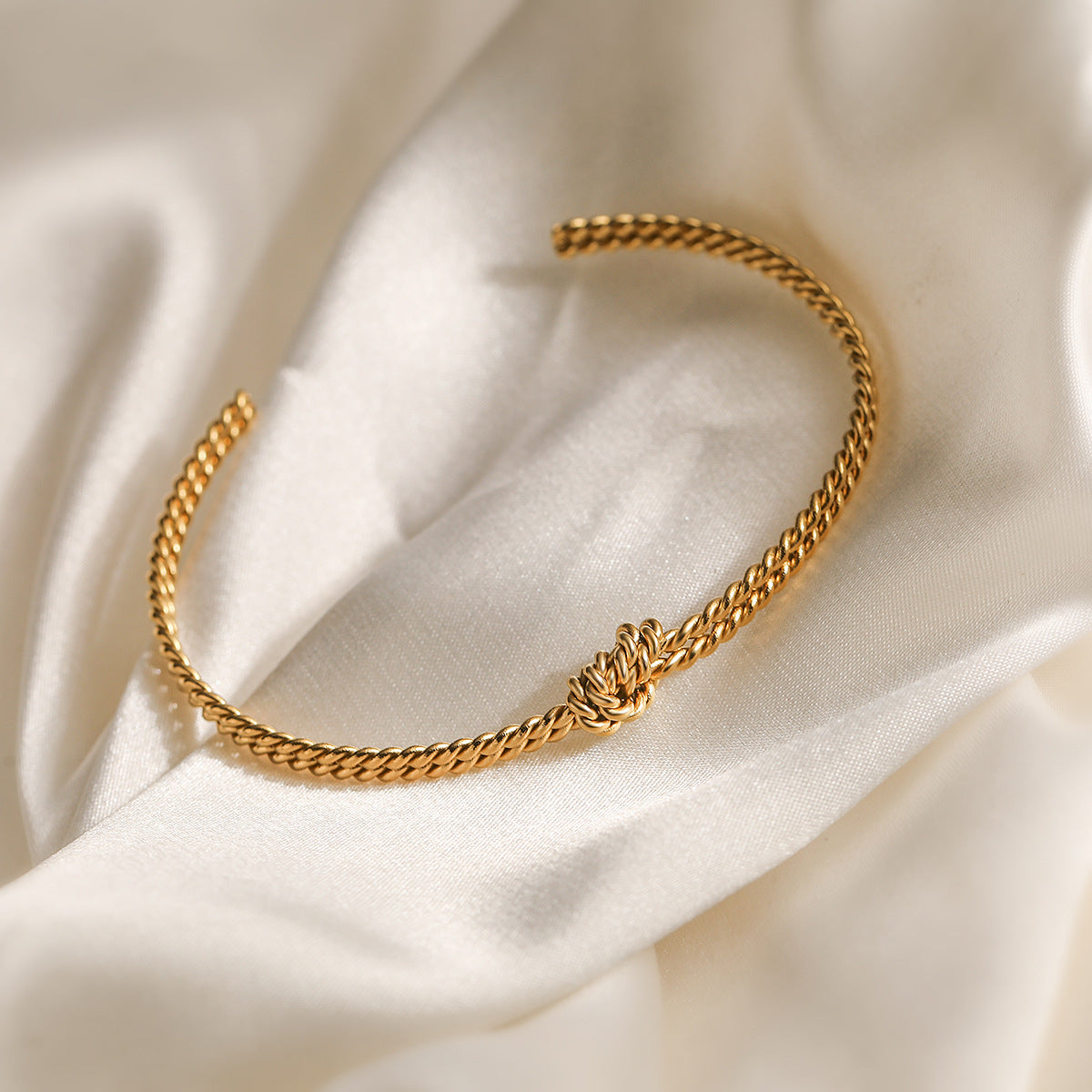 Vintage 18K Gold Plated Rope Knot Open Cuff Bracelet for Women