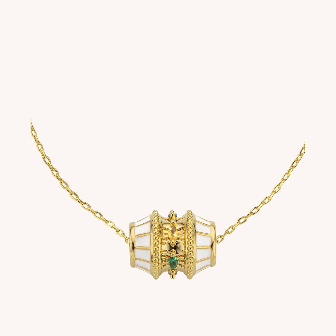 Collana con pendente a tamburo geometrico intrecciato con finitura in oro 18K placcato sottovuoto, regalo unisex per San Valentino