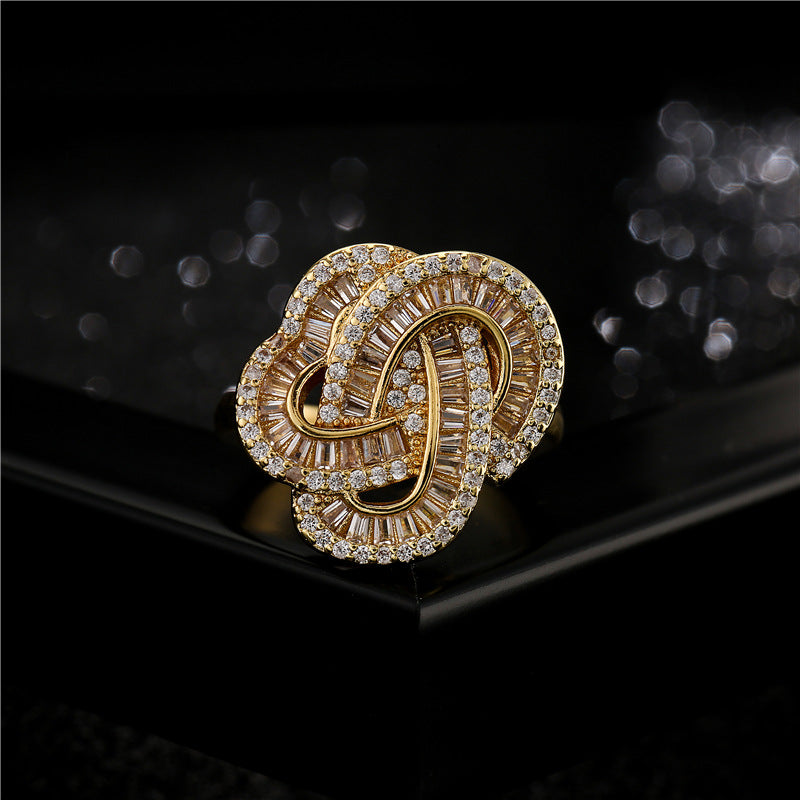 Geometric Micro-pave Cubic Zirconia Brass Ring for Women