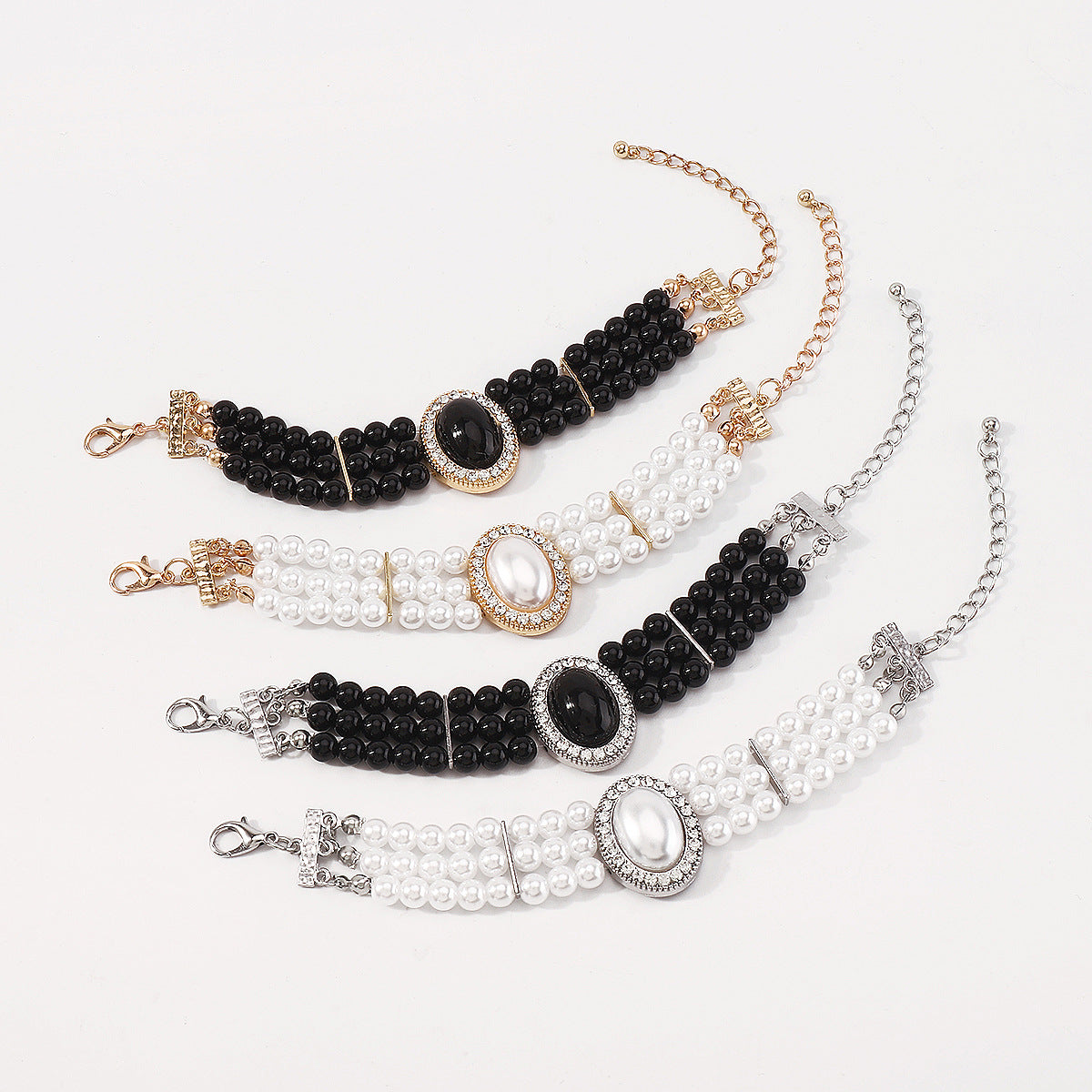 Bracciale Elegante Minimalista Geometrico da Donna con Perle Imitazione Strass e Perline in Resina