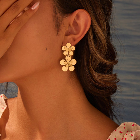 Fashionable Floral Butterfly Earrings in Stainless Steel with 18K Gold Plating for Women