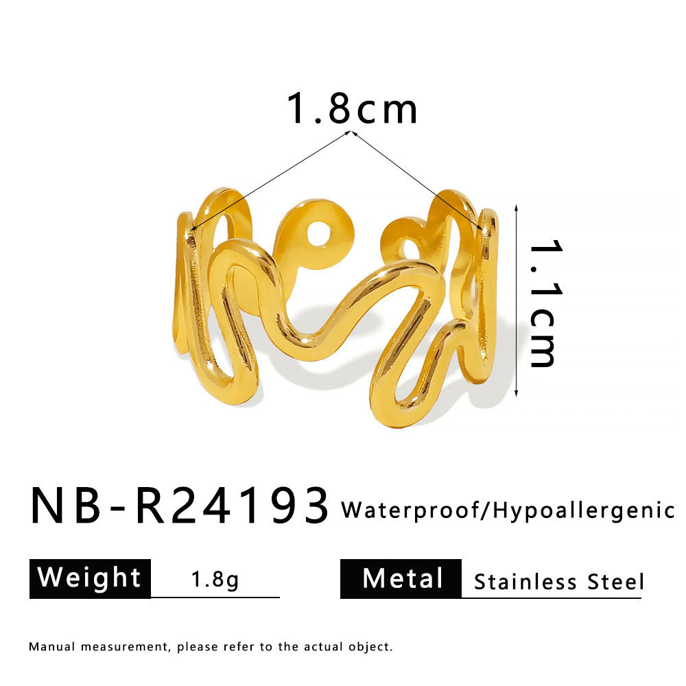 Wavy Line Stainless Steel Ring with 18K Gold Plating Hypoallergenic Minimalist Geometric Design