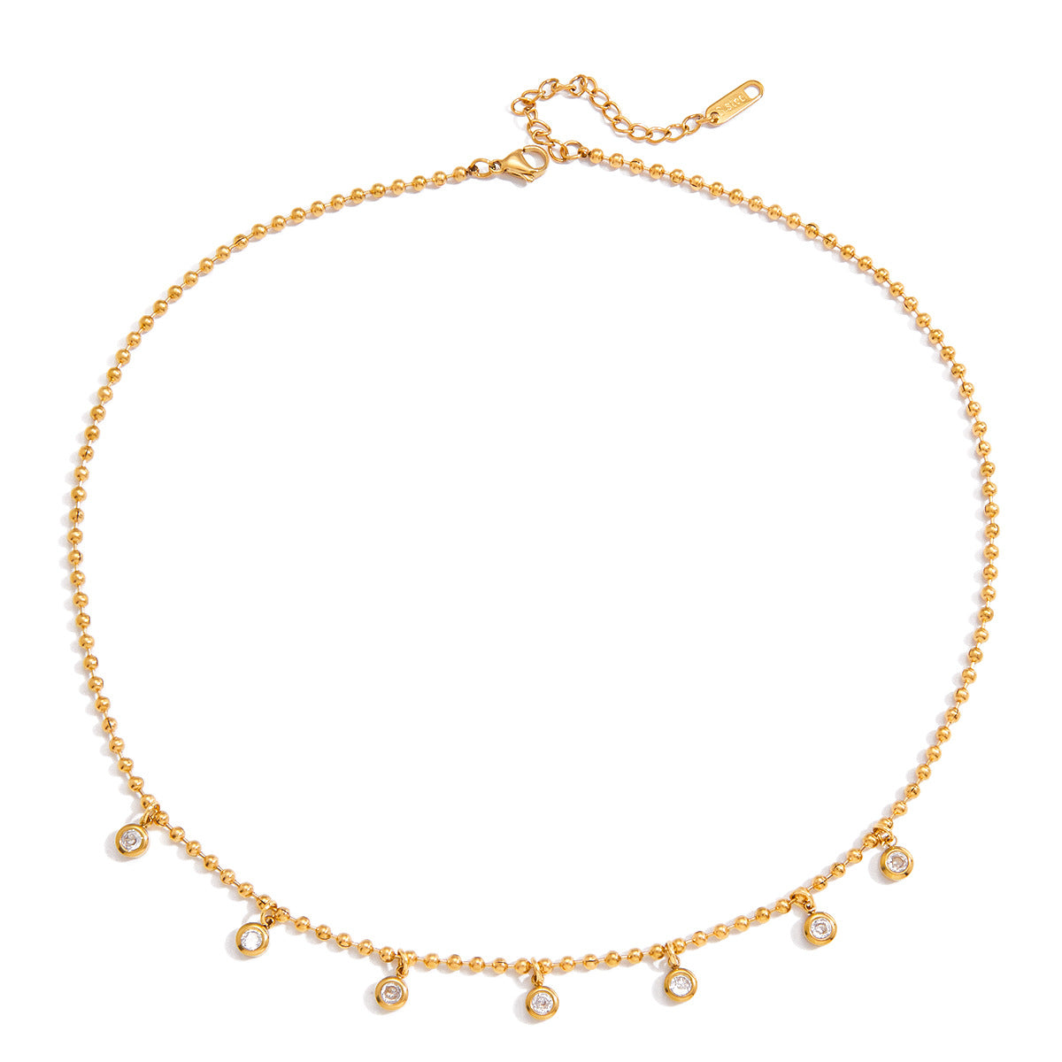 Collana da donna a catena con perline in zircone, in acciaio al titanio placcato oro 18 carati, con goccia d'acqua geometrica di lusso