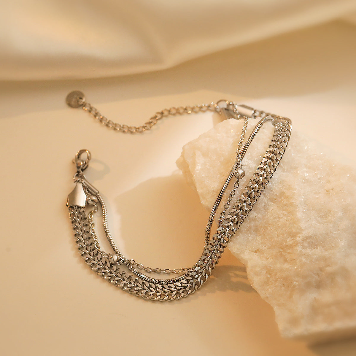 Minimalist Geometric Titanium Steel Bracelet for Women with Gold Plating Vintage-Inspired Irregular Design
