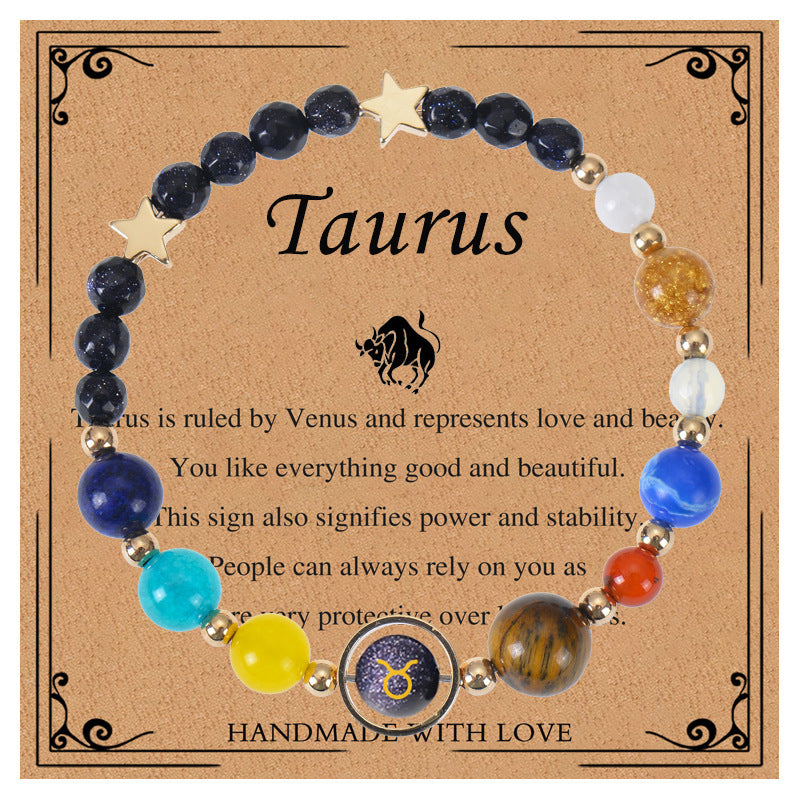 Elegant Geometric Natural Stone Obsidian Crystal Blue Sandstone Bracelet Unisex Zodiac Galaxy Universe Star Beaded Bracelet