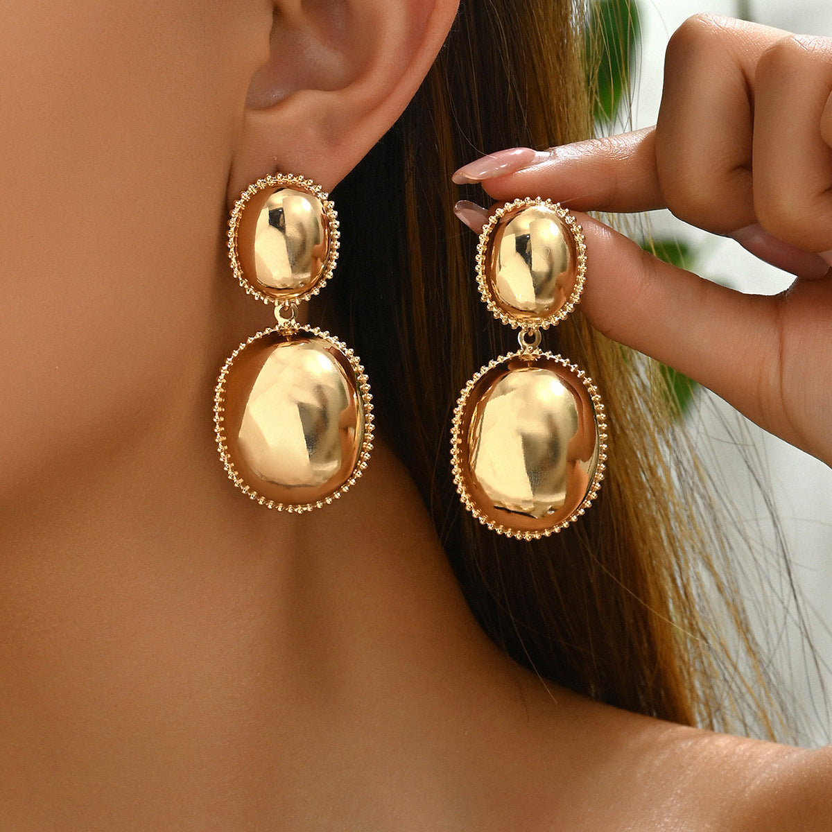 Orecchini da donna in lega placcata oro 18 carati con design geometrico a sfera tonda, stile OL alla moda