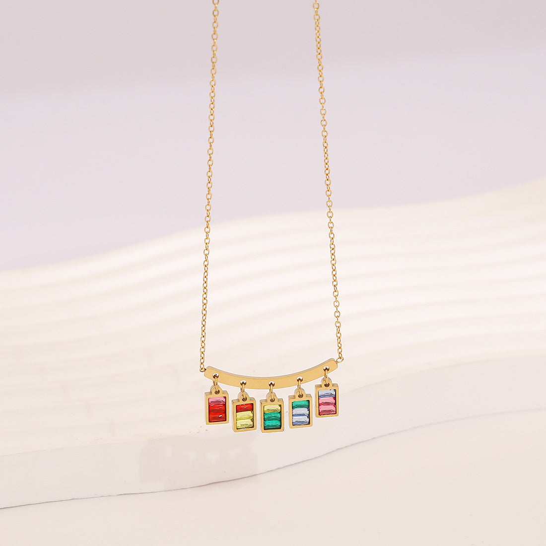 Geometric Square Glass Pendant Necklace in Stainless Steel with Plated Finish for Women