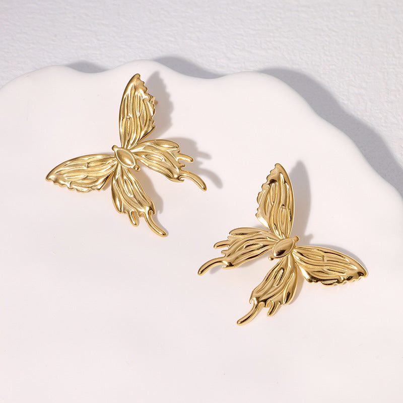 Minimalist Butterfly Stud Earrings in Stainless Steel with Plated Finish for Women