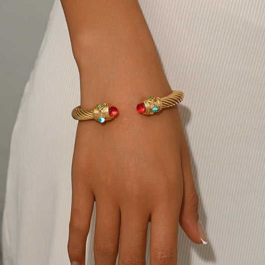 Pulsera geométrica de cobre a la moda para mujer con incrustaciones de diamantes de imitación, diseño de apertura ajustable para ir al trabajo