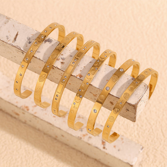 Pulsera de Acero Inoxidable con Baño de Oro de 18K, Inspiración Oceánica Minimalista y Patrón Geométrico para Mujer