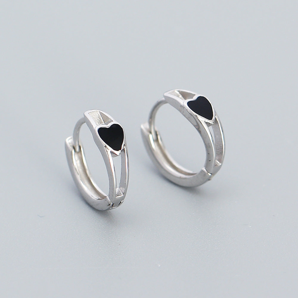 Minimalist Heart-Shaped S925 Sterling Silver Enamel Earrings for Women with Polished Finish