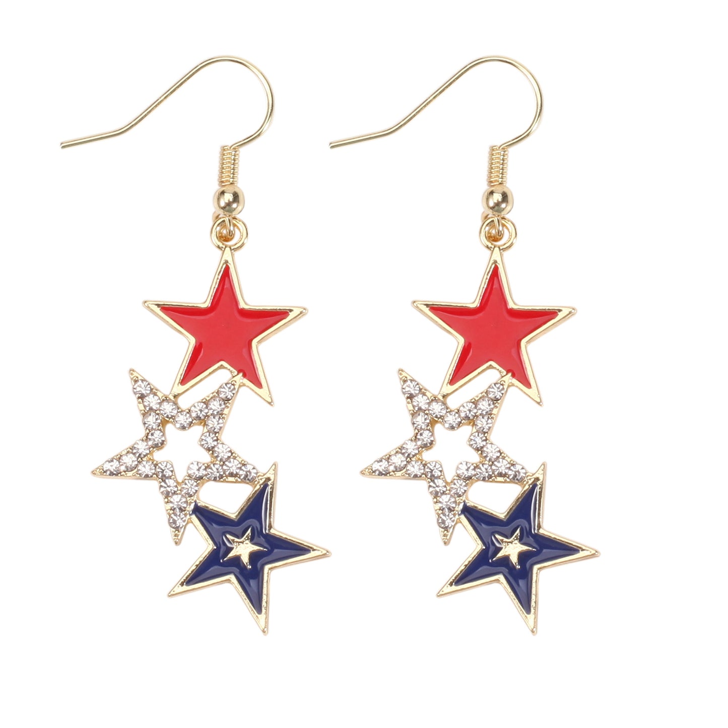 Patriotic Rhinestone Inlay Brass Earrings for Women