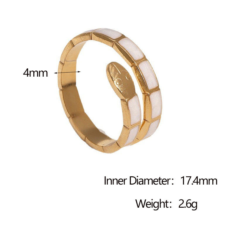 Vintage French Style Snake Shape Open Ring 18K Gold Plated Stainless Steel Jewelry for Women