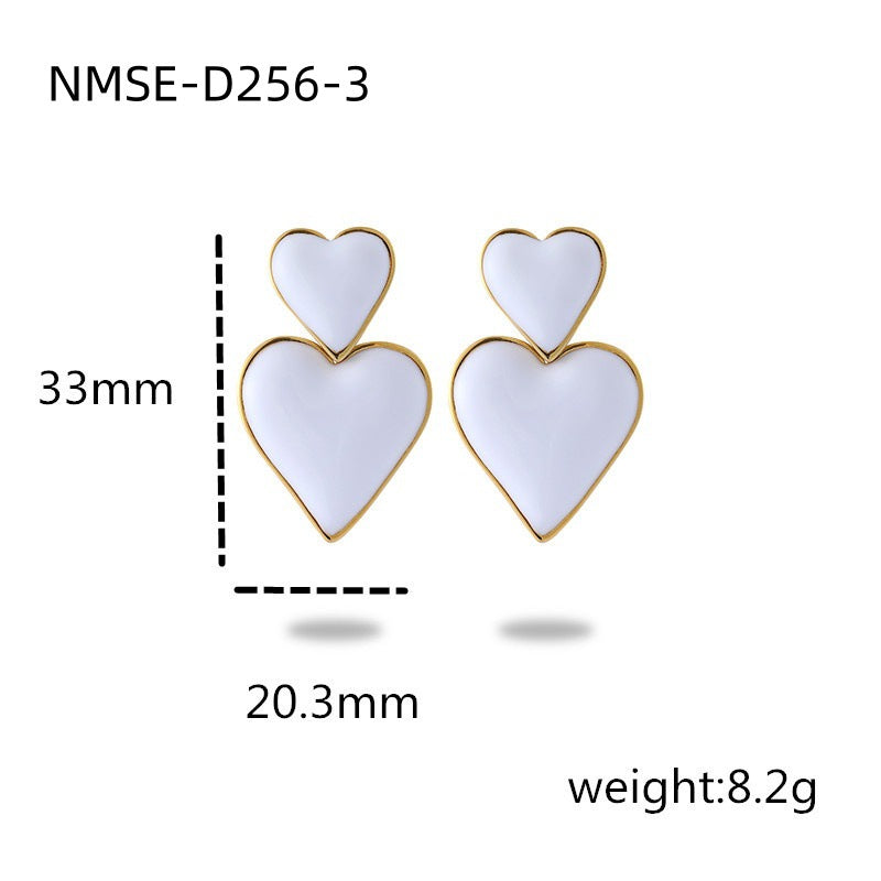 Orecchini da donna alla moda a forma di cuore, in acciaio inossidabile smaltato e placcatura sottovuoto in oro 18 carati