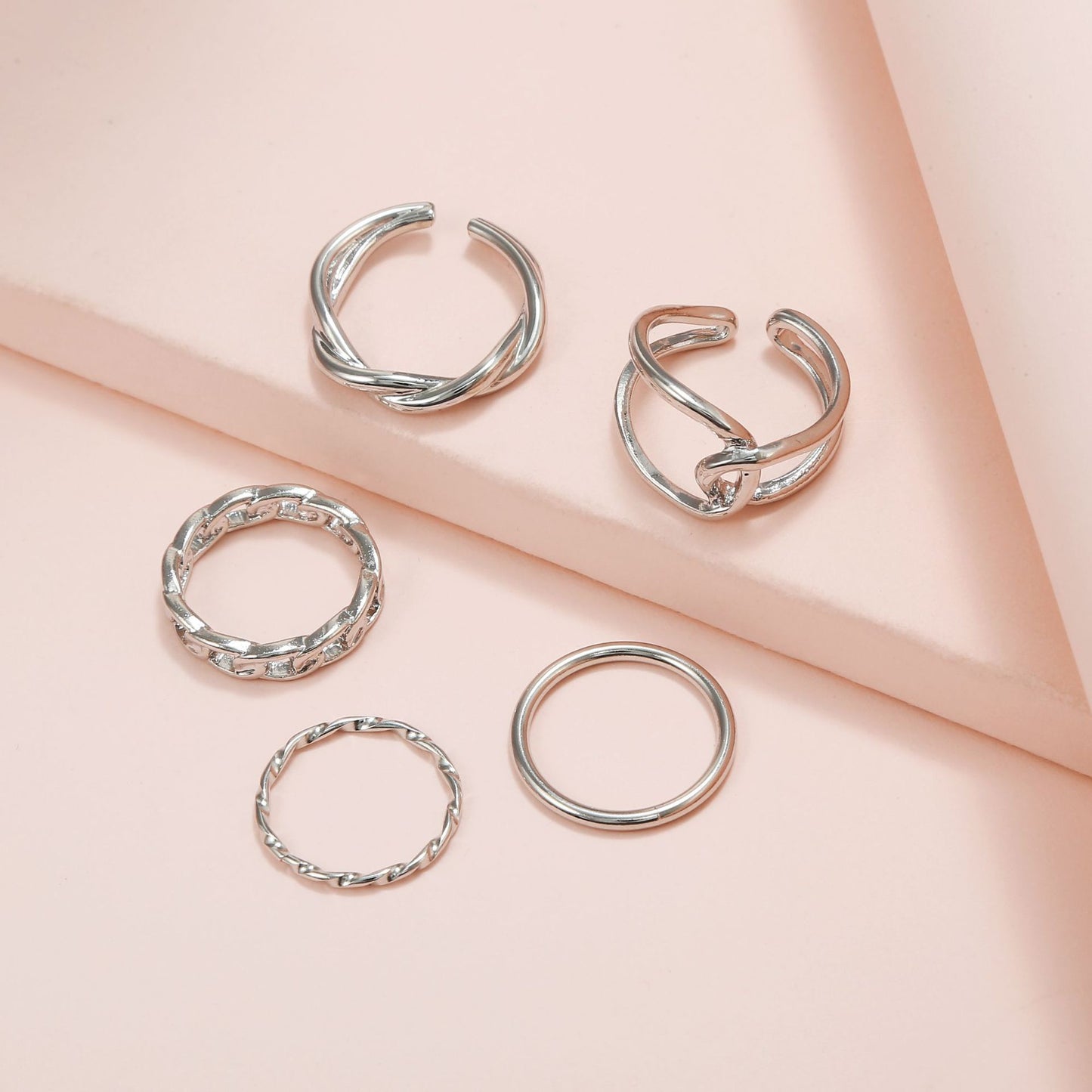 Minimalist Geometric Round Plated Alloy Ring Set for Women