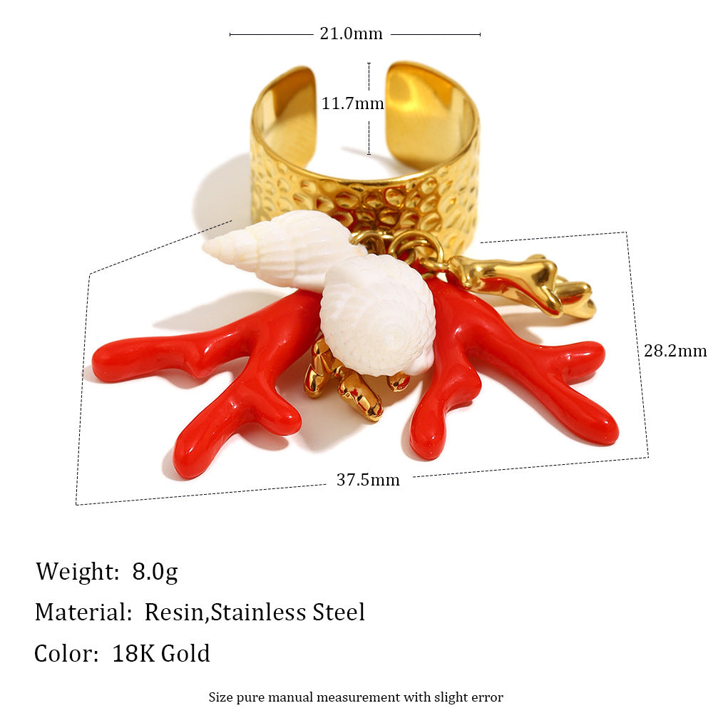 Anello da donna minimalista geometrico in acciaio inossidabile placcato oro 18K con limone, cavalluccio marino, mela